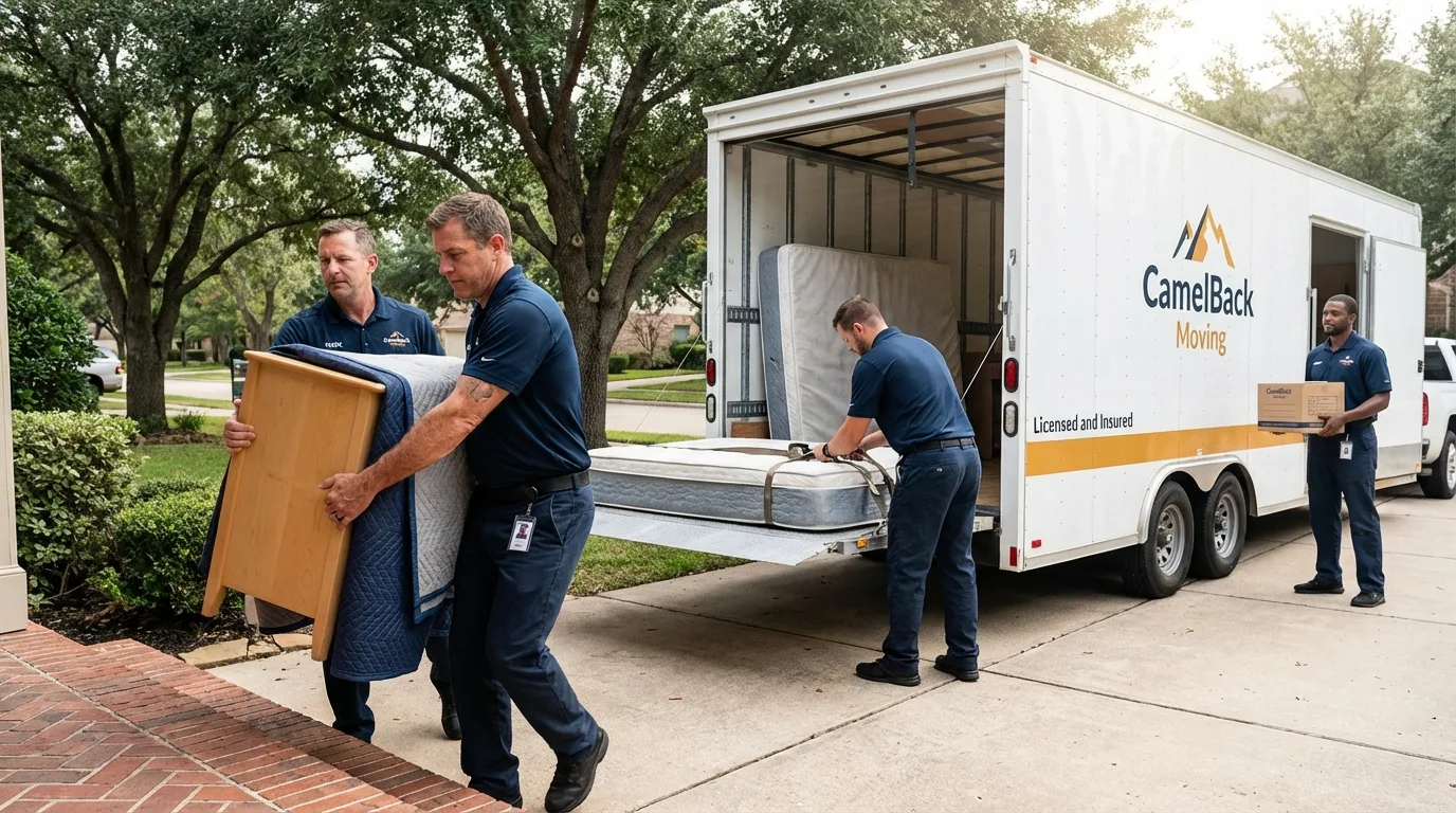 Crew loading residential truck for cross-state move from Forsyth, MO